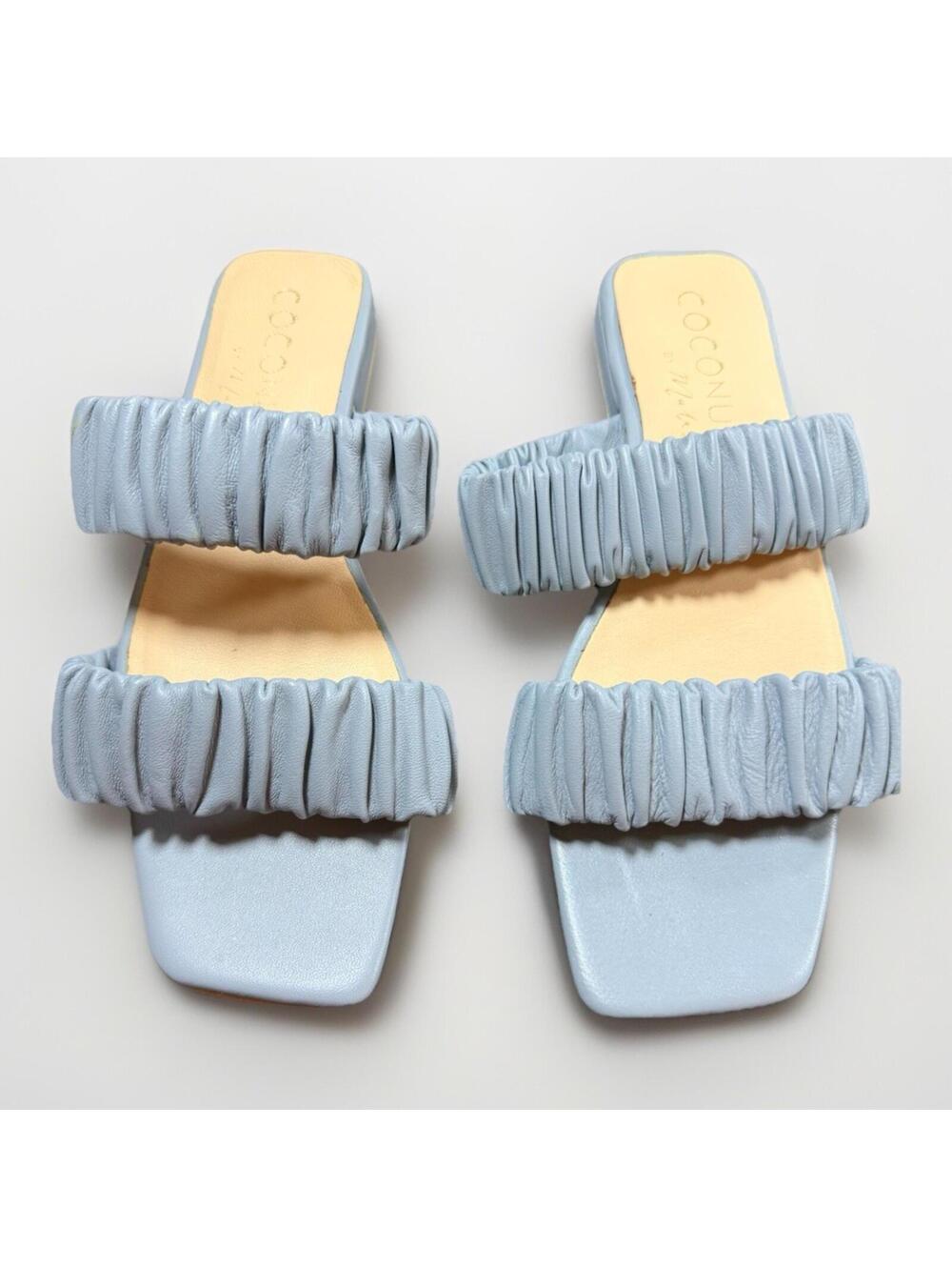 Coconuts by Matisse Blue Ruched Leather Slide Sandals Womens Size 7M